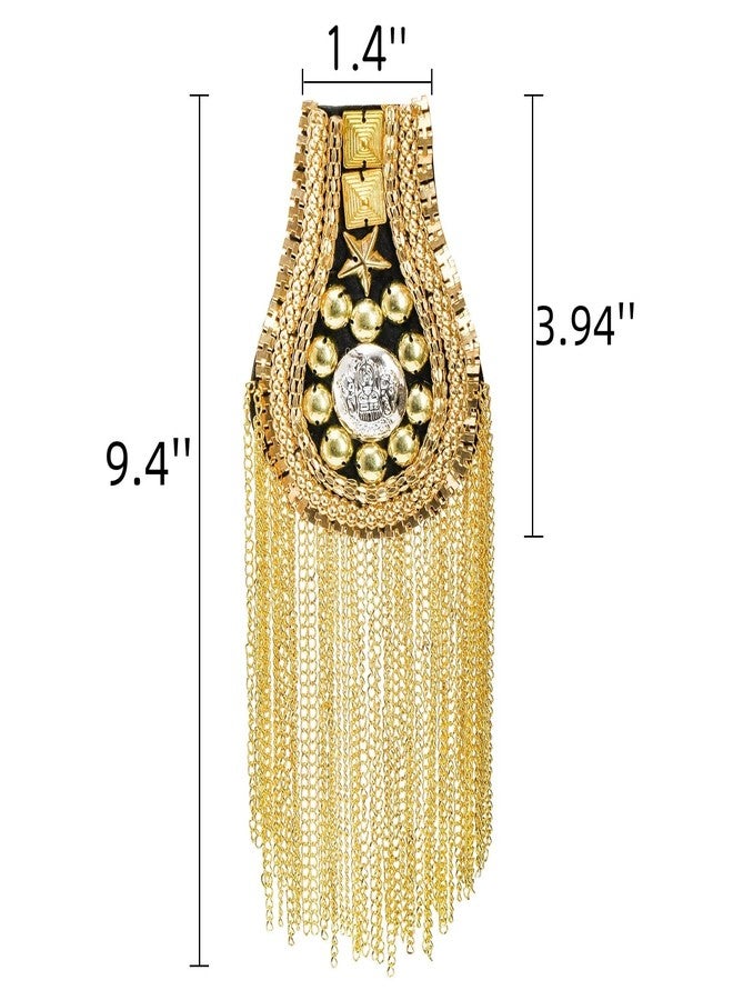 Acshio 4 Pieces Tassel Shoulder Epaulettes, Metal Gold Fringe Shoulder Pads with Pins, Shoulder Boards Badge Beads Punk Fringe Epaulet for Jacket, Suit, Uniform Accessories - Image 2