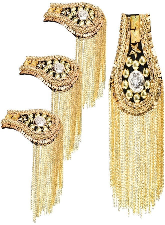 Acshio 4 Pieces Tassel Shoulder Epaulettes, Metal Gold Fringe Shoulder Pads with Pins, Shoulder Boards Badge Beads Punk Fringe Epaulet for Jacket, Suit, Uniform Accessories - Image 1