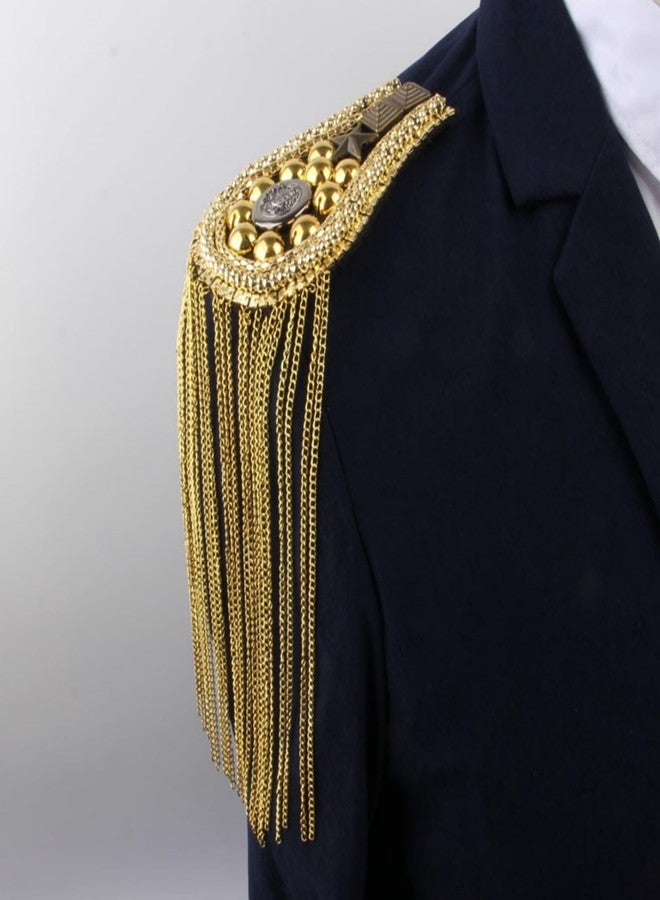 Acshio 4 Pieces Tassel Shoulder Epaulettes, Metal Gold Fringe Shoulder Pads with Pins, Shoulder Boards Badge Beads Punk Fringe Epaulet for Jacket, Suit, Uniform Accessories - Image 4