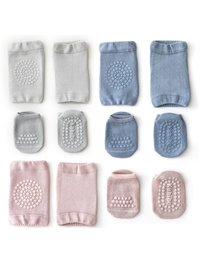 3-Pair Knee Pad and Crawling Sock Set – Comprising 3 Non-Slip Baby Crawling Socks & 3 Secure Knee Protectors – Essential Safety Gear for Kids Aged 1-3 - Image 1