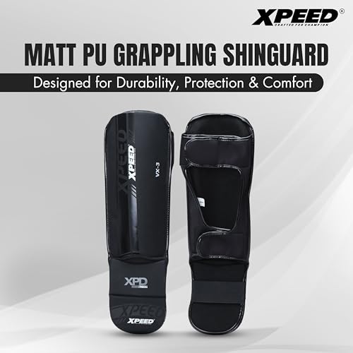 XPEED Matt PU Grappling ShinGuard/Shin Pad | Thick Padding Forefoot | Shin Guard for Men and Women | Training Practice and Sports | Kickboxing shinpad | Baseball | Cricket | Sports Shinguards (L/XL) - Image 2