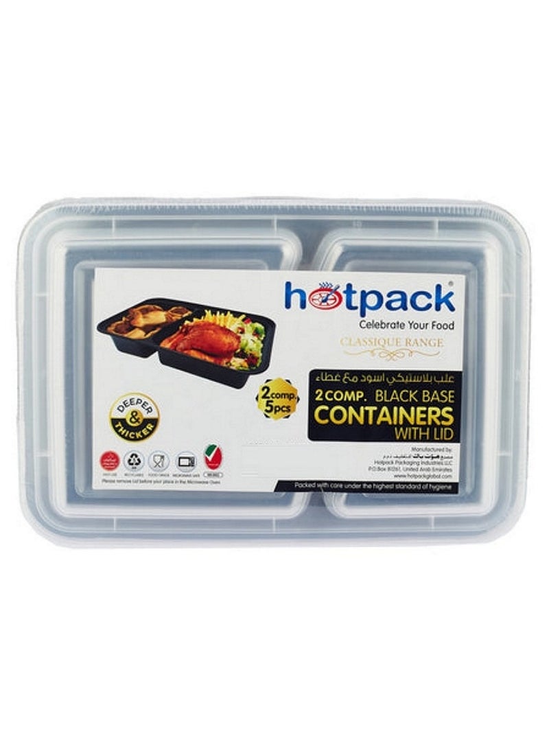 Hotpack 2 Compartment Container With Lid 5 Pieces Pack - Image 1