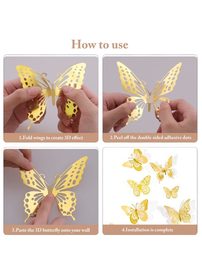 3D Butterfly Wall Decor - 48 Pcs, 4 Styles, 3 Sizes, Gold Butterfly Decorations for Birthday & Party Celebrations, Removable Stickers - Image 5