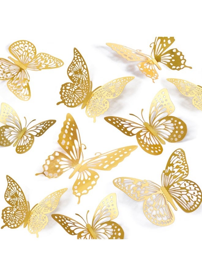 3D Butterfly Wall Decor - 48 Pcs, 4 Styles, 3 Sizes, Gold Butterfly Decorations for Birthday & Party Celebrations, Removable Stickers - Image 1