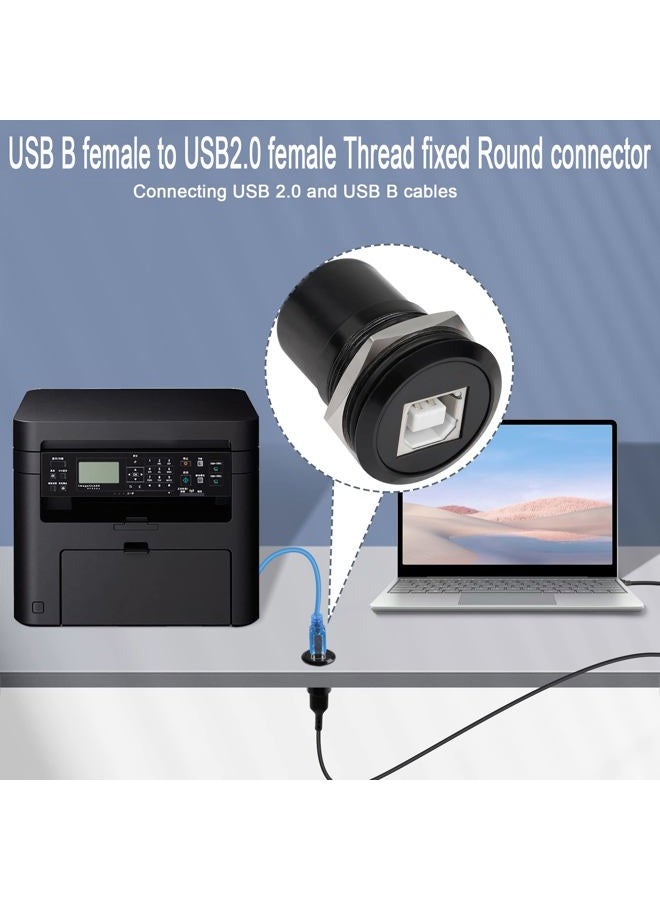 QIANRENON USB B to USB2.0 Threaded Fixed Printer Adapter USB2.0 Type B Female to USB2.0 Female Panel Mount Round Connector, for Printer Scanner 3.5'Portable Hard Drive Monitor - Image 4