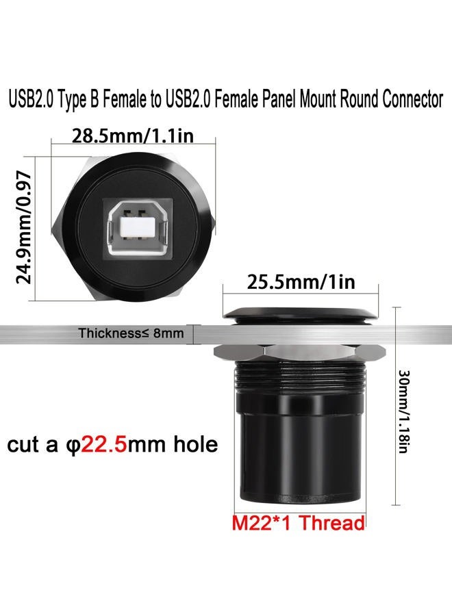 QIANRENON USB B to USB2.0 Threaded Fixed Printer Adapter USB2.0 Type B Female to USB2.0 Female Panel Mount Round Connector, for Printer Scanner 3.5'Portable Hard Drive Monitor - Image 5