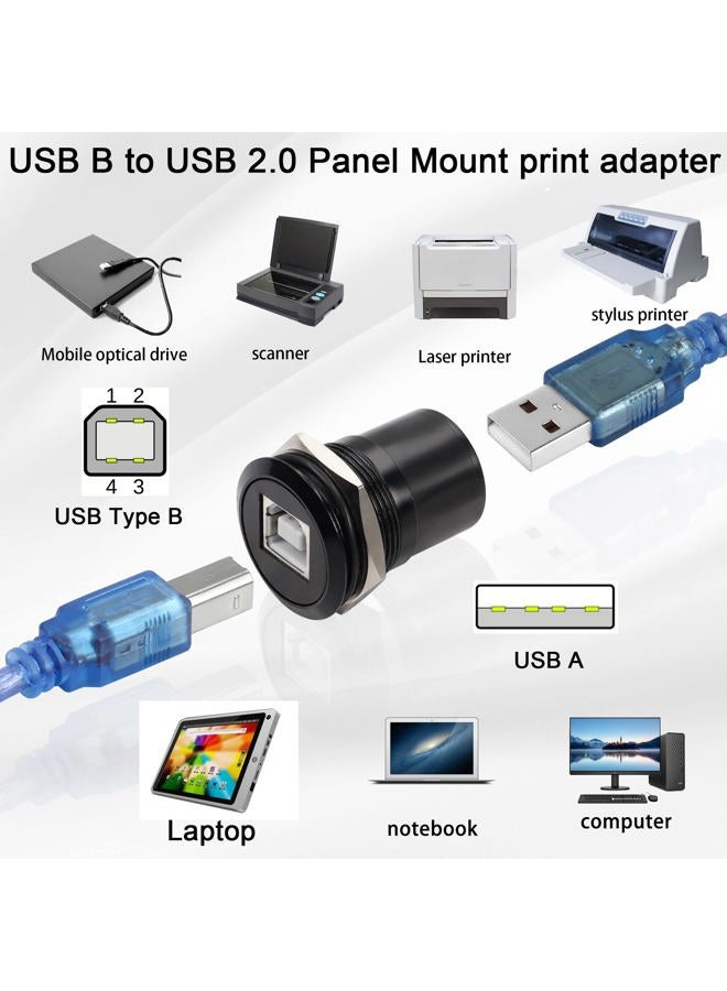 QIANRENON USB B to USB2.0 Threaded Fixed Printer Adapter USB2.0 Type B Female to USB2.0 Female Panel Mount Round Connector, for Printer Scanner 3.5'Portable Hard Drive Monitor - Image 3