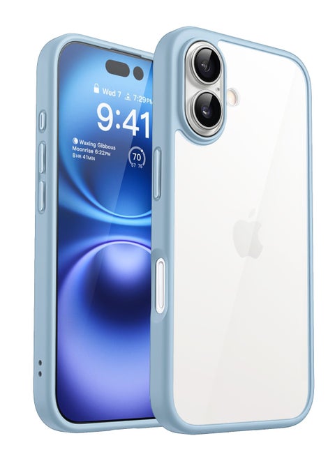 جراب لهاتف iPhone 16 مقاس 6.1 بوصة، غطاء ممتص للصدمات للهاتف، إطار TPU غير لامع بلون سادة، ظهر شفاف مضاد للخدش (أزرق مخضر)