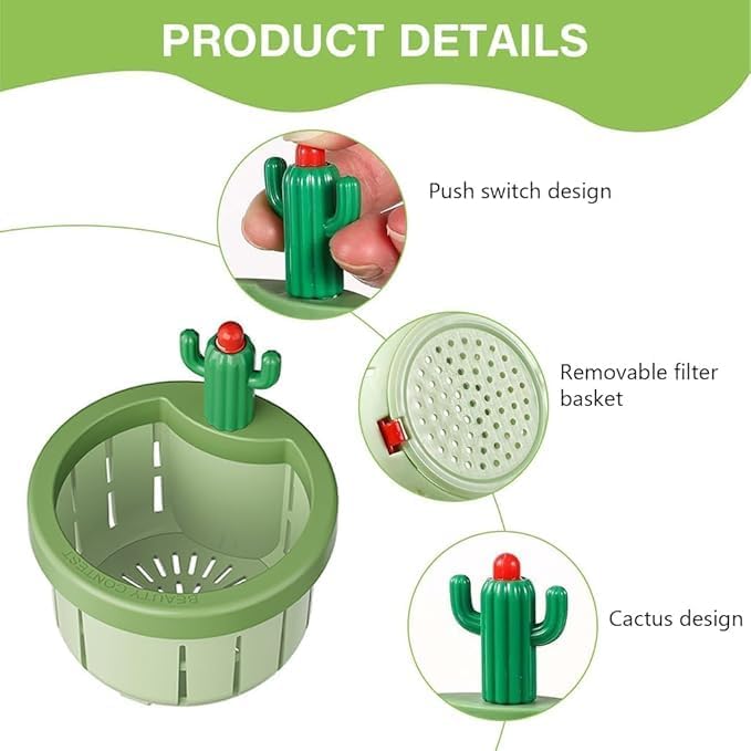 KIDWILL Cactus Kitchen Sink Drain Strainer, Self-Cleaning Kitchen Sink Strainer, Press Automatic Dumping Basket, Drain Filter Jali, Kitchen Waste Collector, Multi-Functional Home Use - Image 3