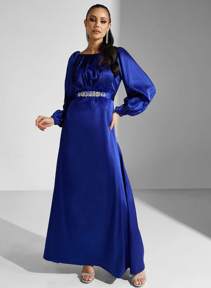 جولدن ابل Embellished Belt Puff Sleeve Dress