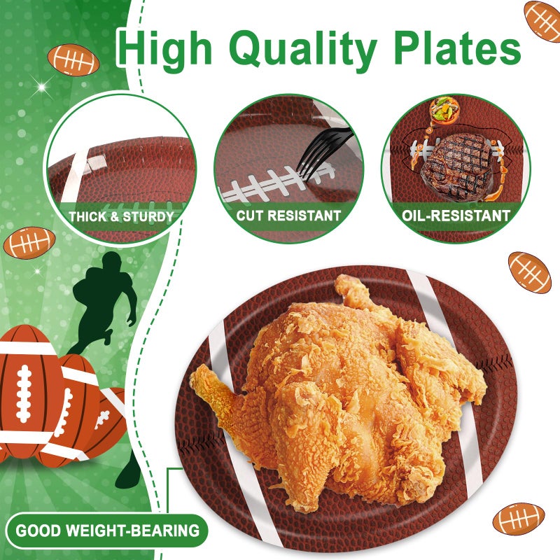 QOUBAI Football Oval Paper Plates Football Plates and Napkins Party Decorations Sport Rugby Theme Birthday Supplies 11inch Touch Down Dish Tray Dinnerware for Party Game Celebration, 25 Guest - Image 4