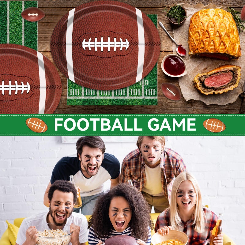 QOUBAI Football Oval Paper Plates Football Plates and Napkins Party Decorations Sport Rugby Theme Birthday Supplies 11inch Touch Down Dish Tray Dinnerware for Party Game Celebration, 25 Guest - Image 3