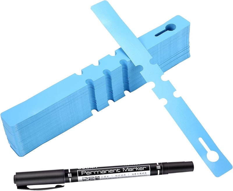 Mihey 200 Pcs Blue Plastic Plant Tags with a Marker Pen, Wrap Around Hanging Tree Tags Nursery Garden Labels Waterproof Nursery Garden Stakes, 2x20cm - Image 1