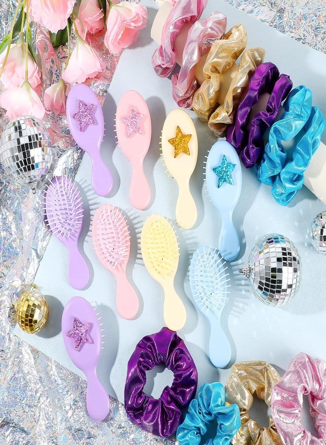Kenning 12 Pcs Mini Hair Brushes with 12 Pcs Scrunchies for Girls Women Birthday Party Favors Kpop Mermaid Spa Travel Friendship Party Supplies - Image 5