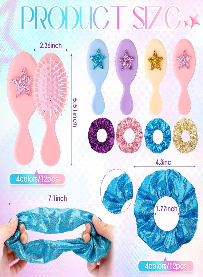 Kenning 12 Pcs Mini Hair Brushes with 12 Pcs Scrunchies for Girls Women Birthday Party Favors Kpop Mermaid Spa Travel Friendship Party Supplies - Image 2
