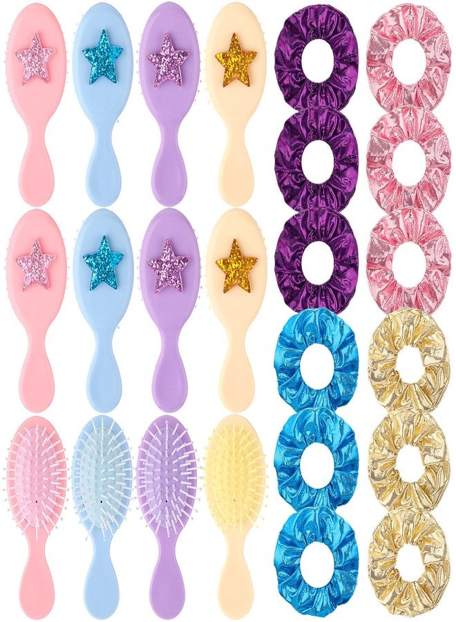 Kenning 12 Pcs Mini Hair Brushes with 12 Pcs Scrunchies for Girls Women Birthday Party Favors Kpop Mermaid Spa Travel Friendship Party Supplies - Image 1