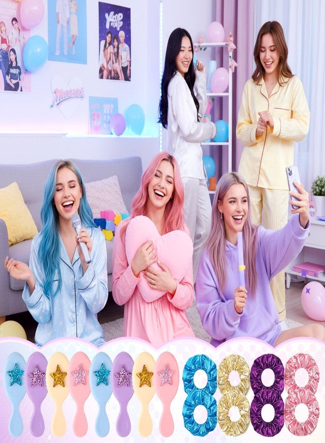 Kenning 12 Pcs Mini Hair Brushes with 12 Pcs Scrunchies for Girls Women Birthday Party Favors Kpop Mermaid Spa Travel Friendship Party Supplies - Image 4