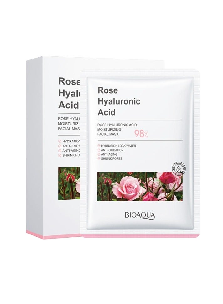 BIOAOUA 10 Pcs Rose Hyaluronic Acid Moisturizing Facial Mask Anti-Aging Shrink Pores - Image 1