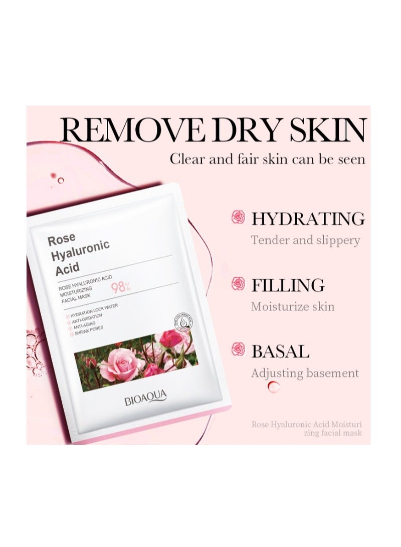 BIOAOUA 10 Pcs Rose Hyaluronic Acid Moisturizing Facial Mask Anti-Aging Shrink Pores - Image 3