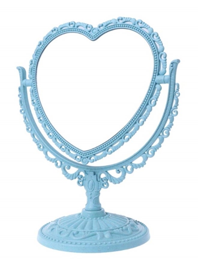 1 Pack Simple and Lovely Heart-Shaped Cosmetic Mirror Plastic Double-Sided Rotatable Dresser Mirror Lightweight Mirror Bathroom Bedroom Mirror （Four-Color）(Blue)