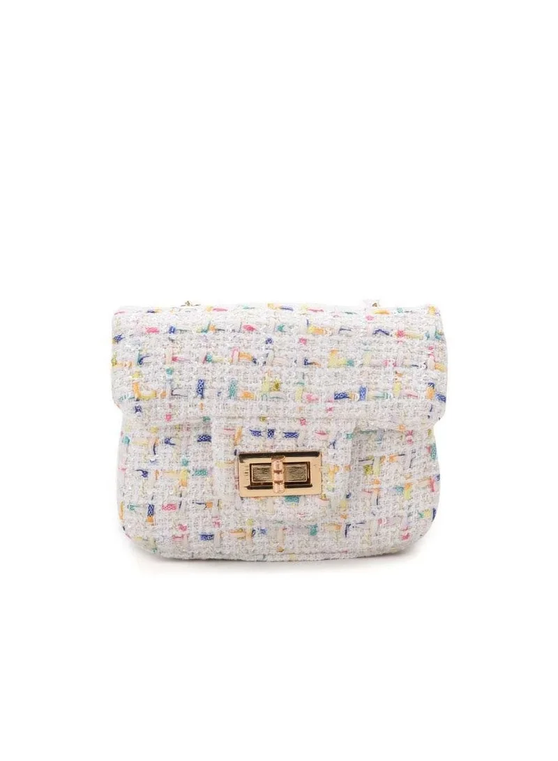 Lion Llama Tweed Mini Crossbody Bag for Girls | Elegant White Shoulder Bag | Stylish Small Handbag for Parties, Outings & Daily Use