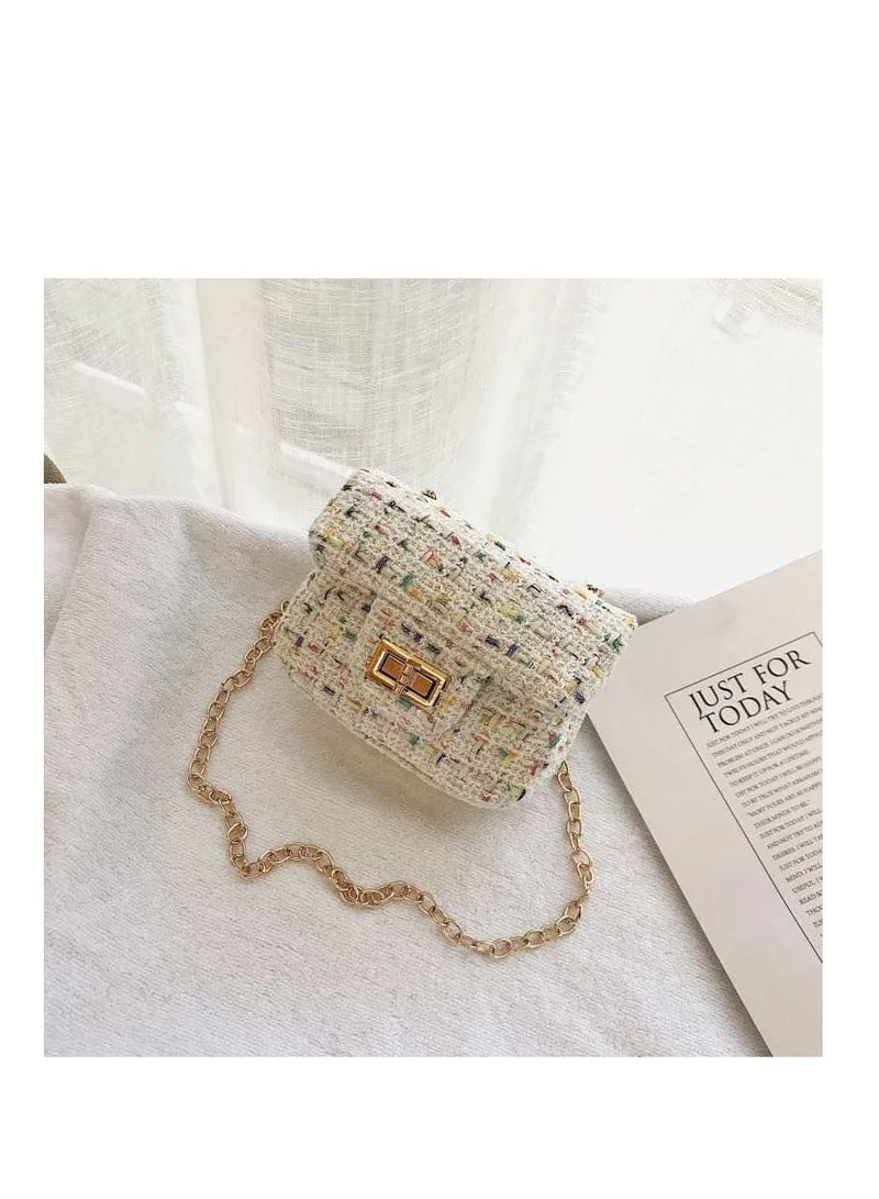 Lion Llama Tweed Mini Crossbody Bag for Girls | Elegant White Shoulder Bag | Stylish Small Handbag for Parties, Outings & Daily Use