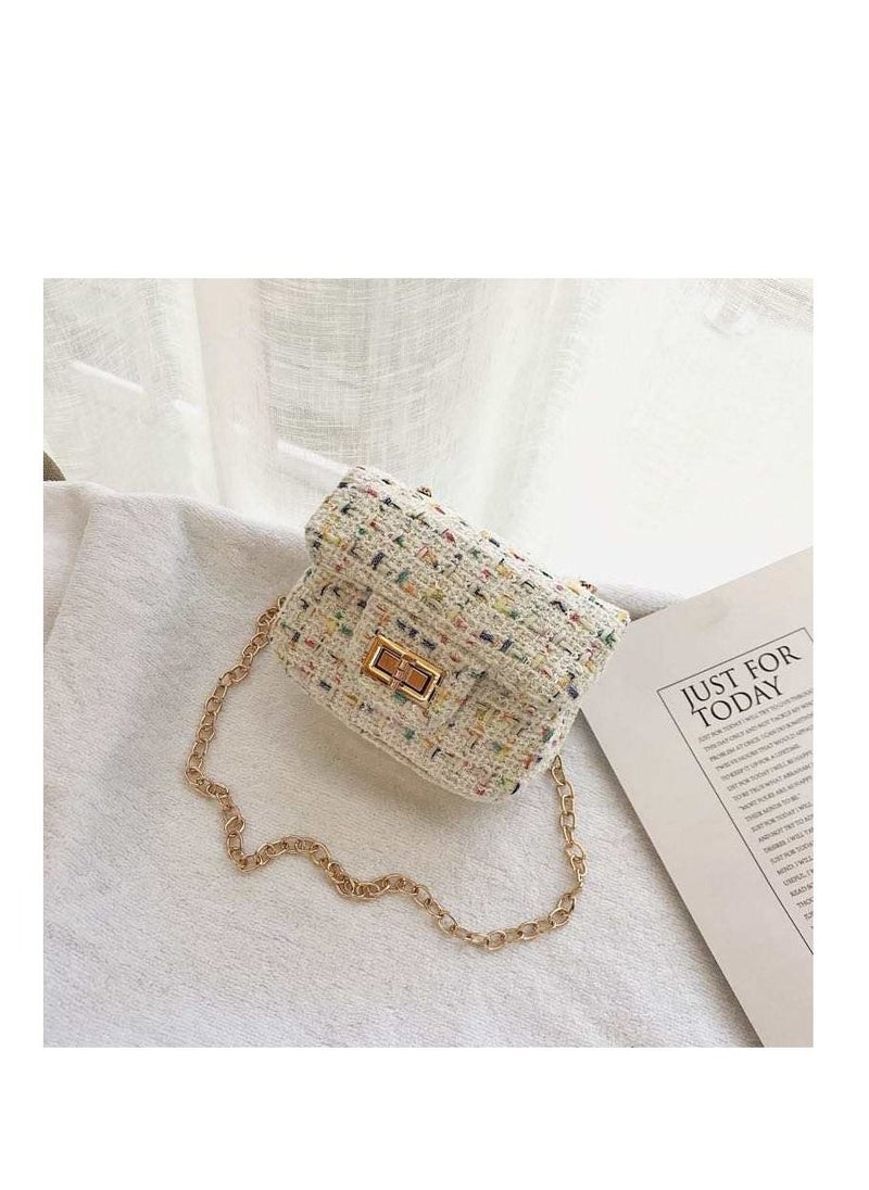 Lion Llama - Tweed mini crossbody white bag for girls - Image 1
