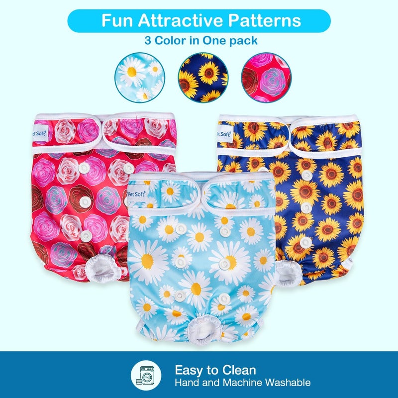 Pet Soft Washable Female Diapers (3 Pack) – 2021 Summer Latest Flower Female Dog Diapers, Comfort Reusable Doggy Diapers for Girl Dog in Period Heat (Flower, XS) - Image 4
