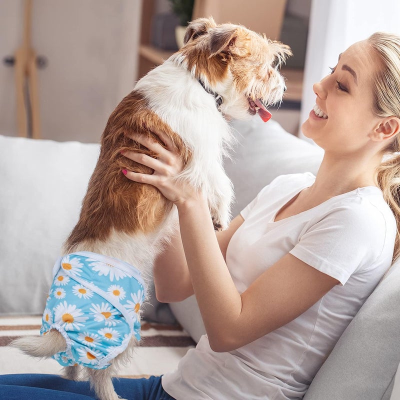 Pet Soft Washable Female Diapers (3 Pack) – 2021 Summer Latest Flower Female Dog Diapers, Comfort Reusable Doggy Diapers for Girl Dog in Period Heat (Flower, XS) - Image 2