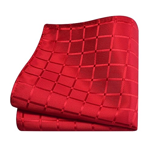 GUSLESON Red Mens Plaid Checkered Wedding Necktie Pocket Square Cufflinks and Lapel Pin Brooch Set (IN6104-16) - Image 4