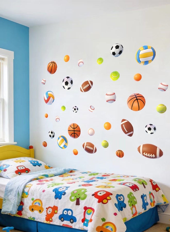 4 Sheets Creative Sports Ball Wall Stickers, Football Basketball Volleyball Rugby PVC Self-Adhesive Decals for Kids Room Living Room Dormitory Background Wall Decor - Image 4