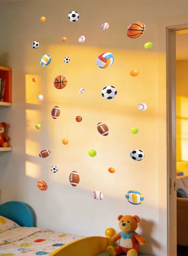 4 Sheets Creative Sports Ball Wall Stickers, Football Basketball Volleyball Rugby PVC Self-Adhesive Decals for Kids Room Living Room Dormitory Background Wall Decor - Image 5