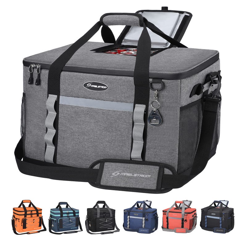 Maelstrom Collapsible Soft Sided Cooler 75 Cans Extra Large Lunch Cooler Bag Insulated Leakproof Camping Cooler Portable for Grocery Shopping Camping Tailgating and Road TripsGrey