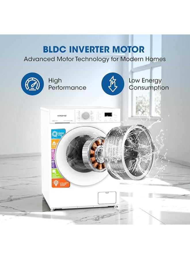 كروم غسالة ملابس أمامية 6 كجم مع محرك عاكس BLDC، 16 برنامج غسيل وسرعة دوران 1000 دورة في الدقيقة، أسطوانة من الفولاذ المقاوم للصدأ - Image 3