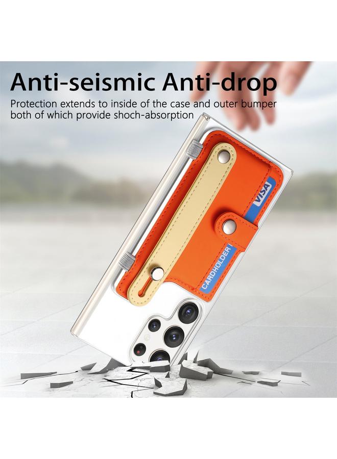 اس-توب جراب شفاف لهاتف Samsung Galaxy S23 Ultra 5G متعدد الوظائف مزود بمحفظة بطاقات وسوار معصم - Image 2