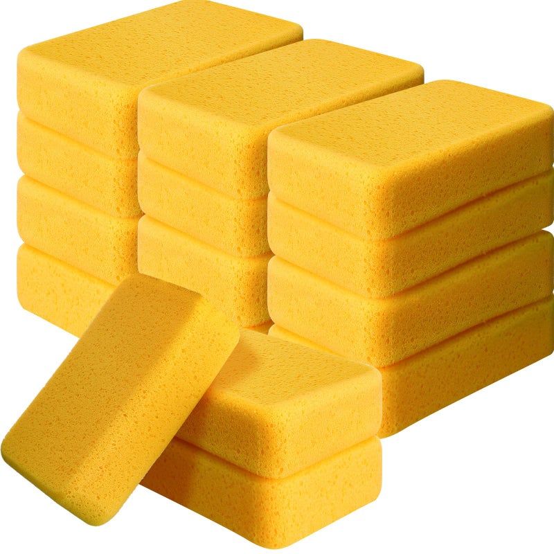 Tioncy 12 Pcs Large Sponges Bulk 75 x 55 x 19 Inch Grouting Car Wash Foam Cleaning and Washing Sponge Commercial Foam Large All Purpose for Cleaning Dishes Car Tile Bike Yellow - Image 2