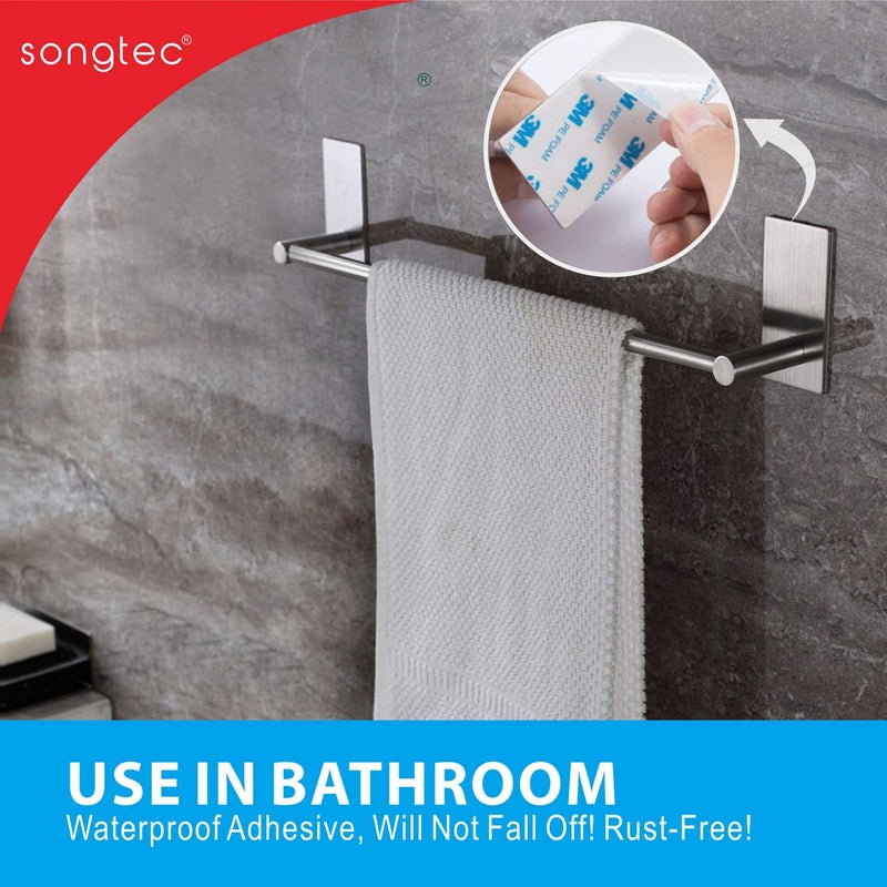 Songtec Adhesive Towel Bar 9-inch  Stick On Bath Towel Rack  Hand Towel Holders  No Drilling on Wall - Brushed Nickle - Image 2