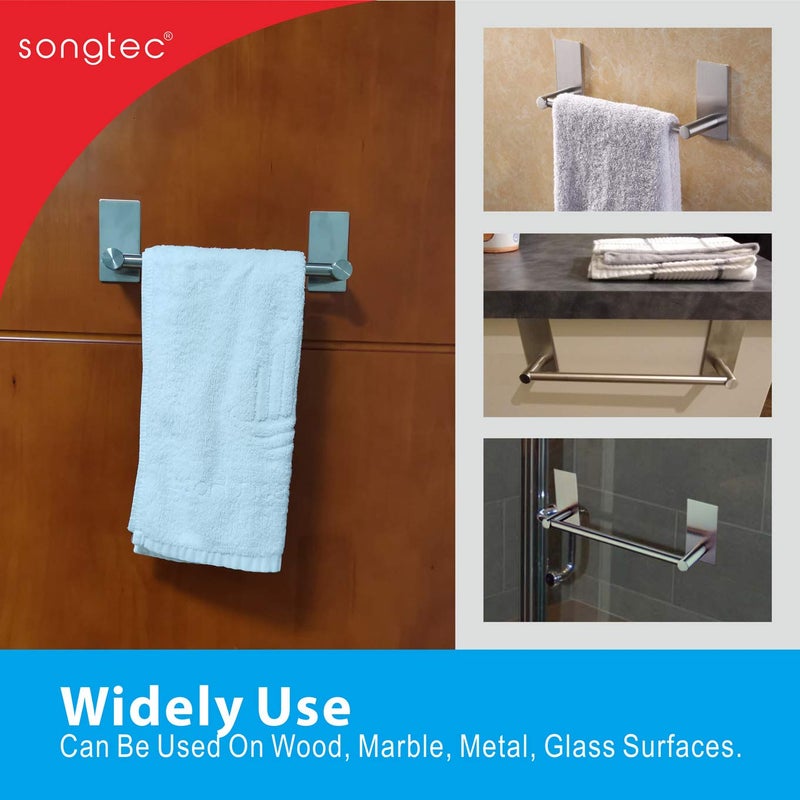 Songtec Adhesive Towel Bar 9-inch  Stick On Bath Towel Rack  Hand Towel Holders  No Drilling on Wall - Brushed Nickle - Image 3