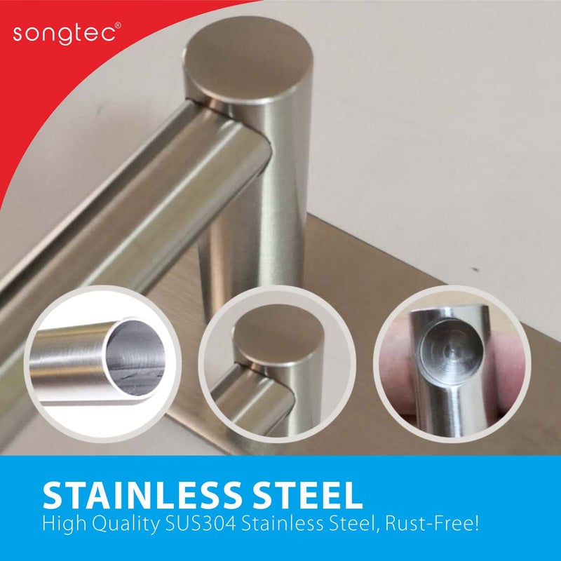 Songtec Adhesive Towel Bar 9-inch  Stick On Bath Towel Rack  Hand Towel Holders  No Drilling on Wall - Brushed Nickle - Image 5