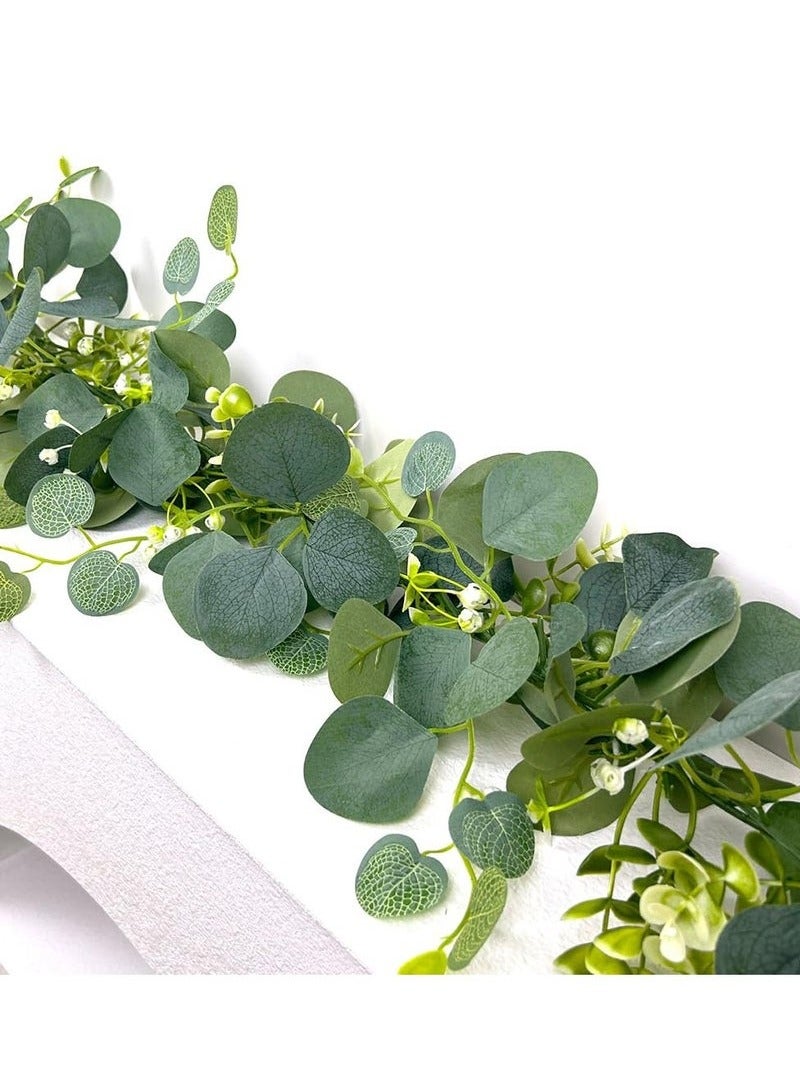 إكليل اليوكاليبتوس الاصطناعي، بطول 180 سم، إكليل أوراق اليوكاليبتوس الصناعي، كرمة اليوكاليبتوس الاصطناعية، مناسب لتزيين أقواس الزفاف، المنزل، الطاولات، الخلفيات، الديكور الداخلي والخارجي. - Image 2