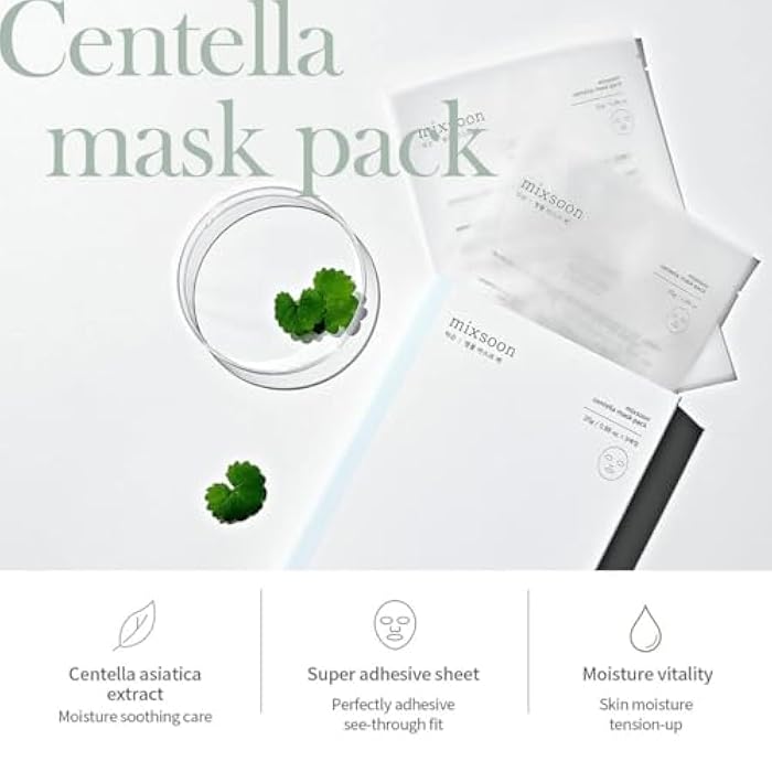 mixsoon Centella Mask Pack Face Moisturizer Soothing Calming Sheets Korean Glass Skin Care 1Pack (5ea) - Image 3