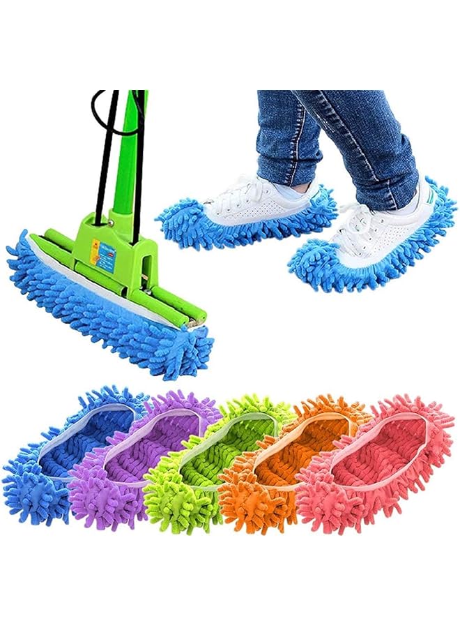 promass Mop Slippers, Mop Shoes Cover Dust Duster Slippers Microfiber Dust Multi-Function Floor Cleaning Shoe Covers Dust Hair Cleaner Foot Socks for Cleaning Floor House Washable (5 Pairs) - Image 1