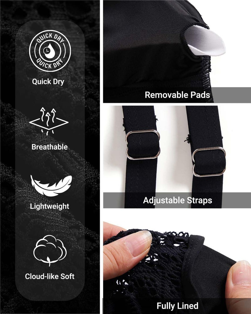 Holipick Black Crochet Tummy Control One Piece Swimsuit Modest Bathing Suit High Neck Full Coverage Swimwear L - Image 5