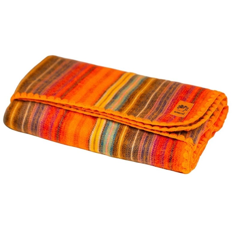 ALPAKITAS Alpaca Wool Blanket Throw  Large Beautiful Warm Stripes  64 x 45 inches  UltraSoft Hypoallergenic and Breathable  NonItchy or Scratchy Orange