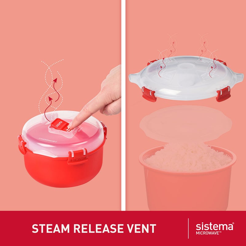 Sistema Microwave Rice Cooker & Round Microwave Food Container Set | 2.6L, 915ml | Food Containers with Steam-Release Vents | BPA-Free | 2 Count - Image 5
