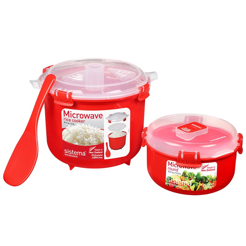 Sistema Microwave Rice Cooker & Round Microwave Food Container Set | 2.6L, 915ml | Food Containers with Steam-Release Vents | BPA-Free | 2 Count - Image 1