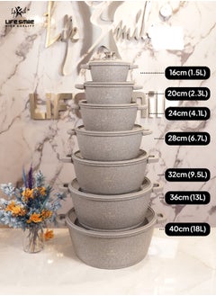 Life Smile 40cm (18 Liter)  Cooking Pot - Multi Layer Non Stick Granite Stock Pot 100% PFOA Free - Soup Pot with Glass Lid With Silicone Rim - Detachable Silicone Handles - oven safe (Grey)  - Image 3