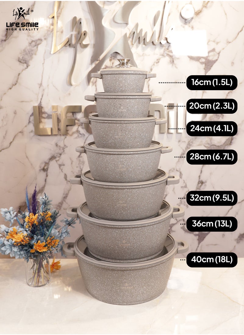 Life Smile 40cm (18 Liter)  Cooking Pot - Multi Layer Non Stick Granite Stock Pot 100% PFOA Free - Soup Pot with Glass Lid With Silicone Rim - Detachable Silicone Handles - oven safe (Grey)  - Image 3