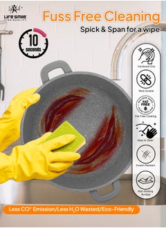 Life Smile 40cm (18 Liter)  Cooking Pot - Multi Layer Non Stick Granite Stock Pot 100% PFOA Free - Soup Pot with Glass Lid With Silicone Rim - Detachable Silicone Handles - oven safe (Grey)  - Image 2