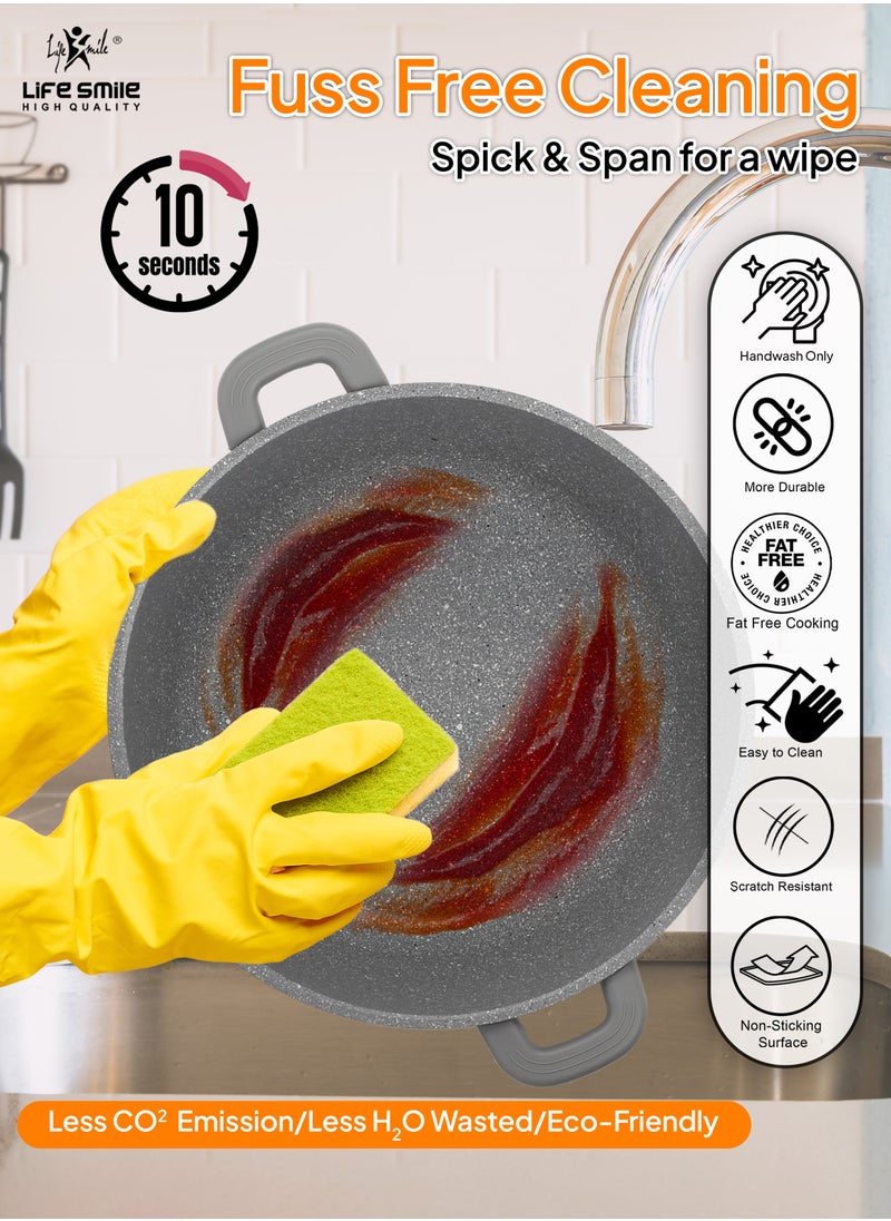 Life Smile 40cm (18 Liter)  Cooking Pot - Multi Layer Non Stick Granite Stock Pot 100% PFOA Free - Soup Pot with Glass Lid With Silicone Rim - Detachable Silicone Handles - oven safe (Grey)  - Image 2